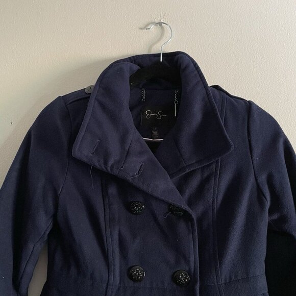 Jessica Simpson CHILDRENS Sz 12 Navy Blue Double Breasted Lined Peacoat - Picture 4 of 9